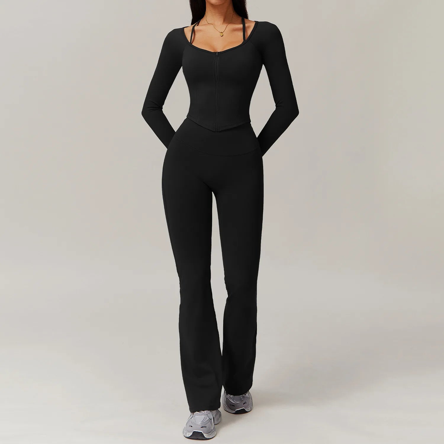 Starlethics - Engulfed Athletic Flared Gym Set - Leggings + Long Sleeve Top