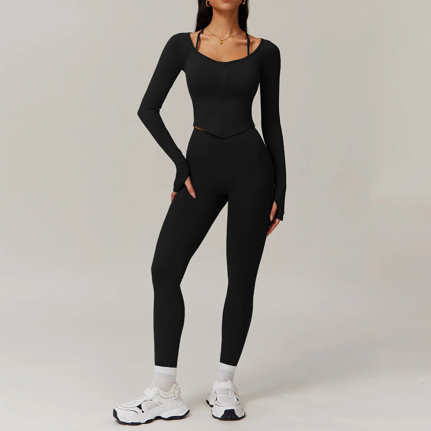 Starlethics - Engulfed Athletic Gym Set - Leggings + Long Sleeve Top