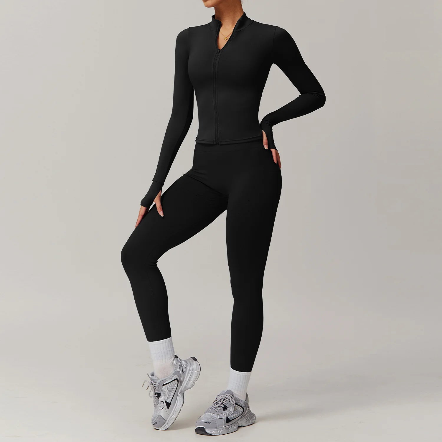 Starlethics-Engraved Seamless Gym Set - Leggings + Long Sleeve Top-Peach Powder