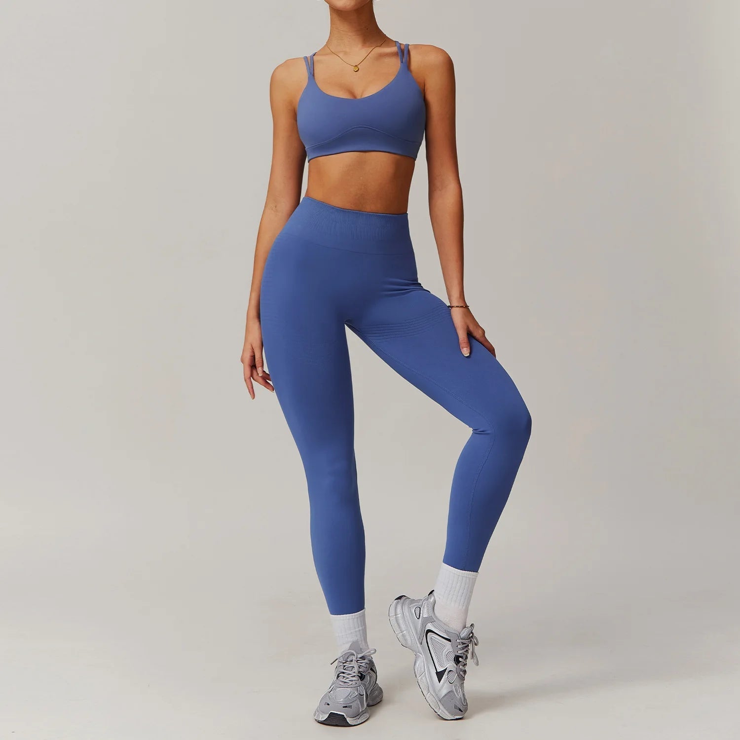 Starlethics-Engraved Seamless Gym Set - Leggings + Top-Peach Powder