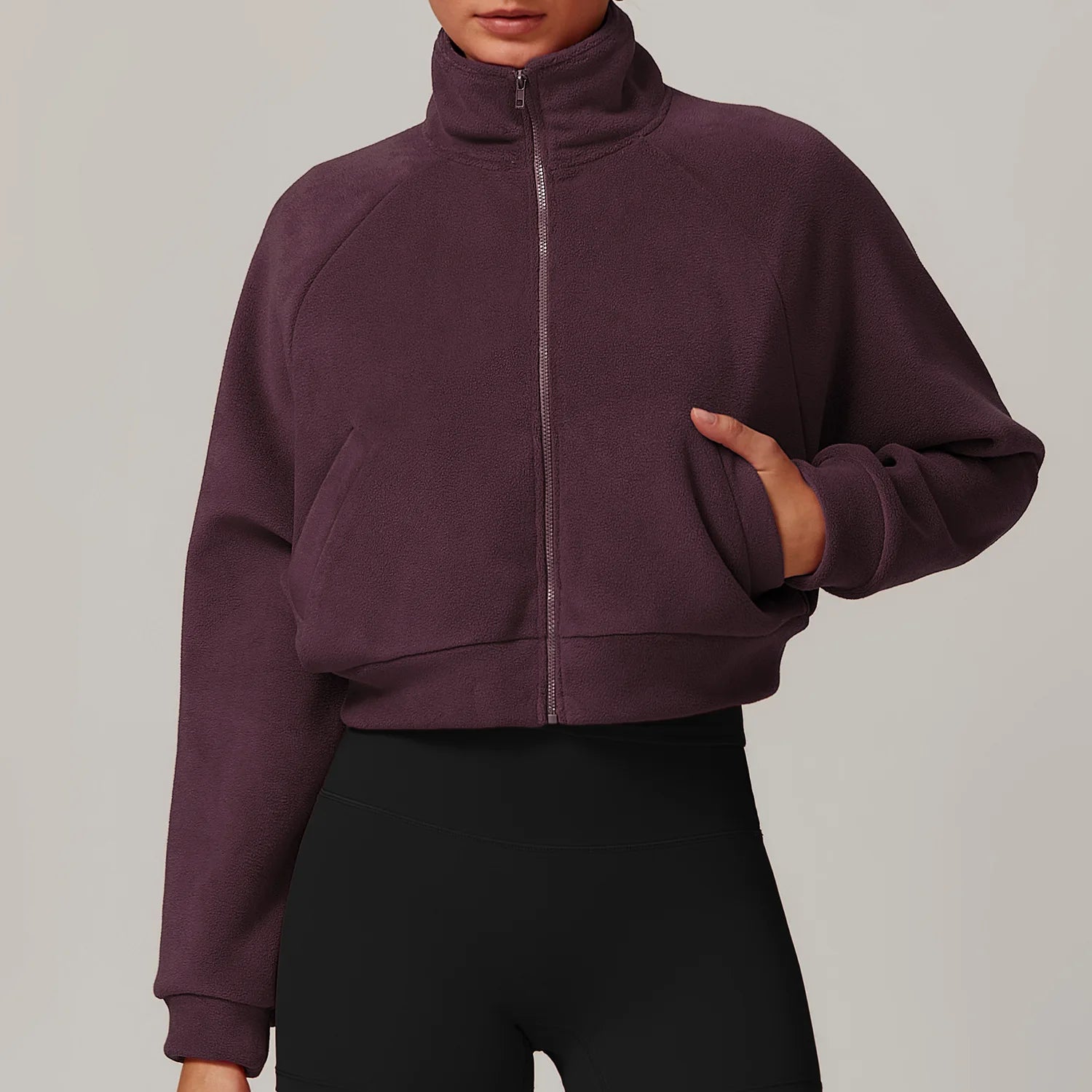 2. Stand Up Yoga Clothes Warm Jacket Women's Winter Long Sleeved Running Windproof Top With Fleece Sports Zipper Fitness Jacket Starlethics Grape Purple XL CHINA