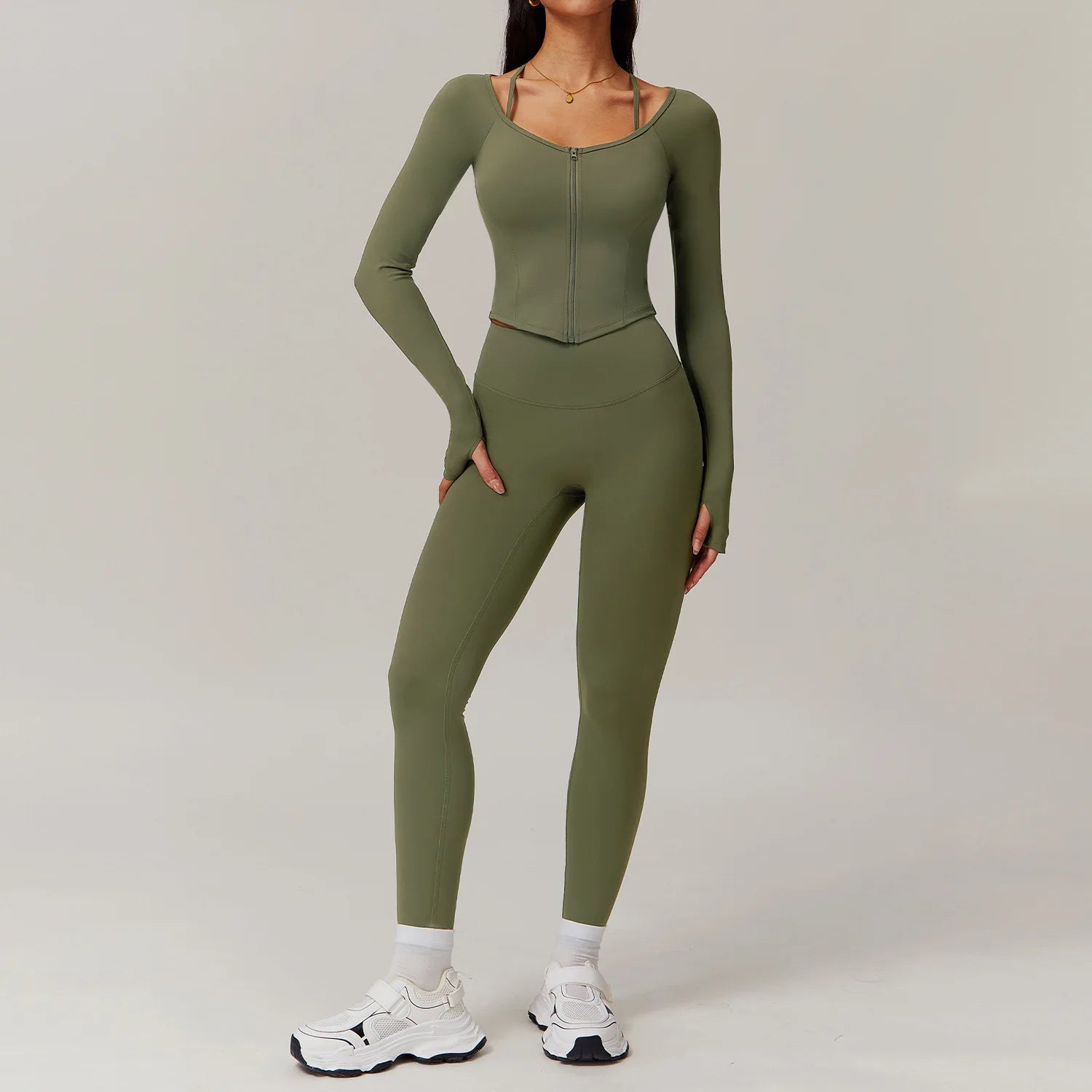 Starlethics - Engulfed Athletic Gym Set - Leggings + Long Sleeve Top