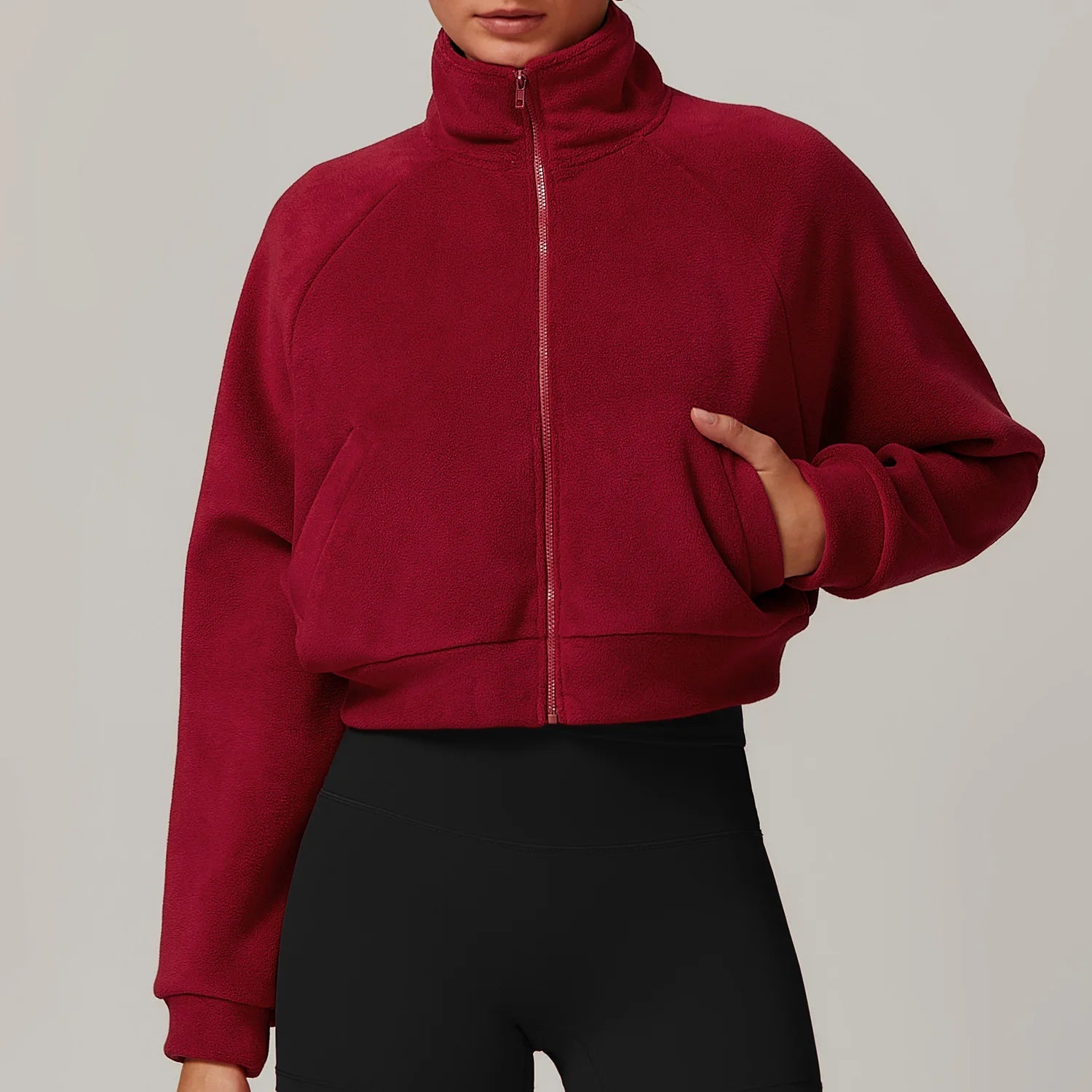 2. Stand Up Yoga Clothes Warm Jacket Women's Winter Long Sleeved Running Windproof Top With Fleece Sports Zipper Fitness Jacket Starlethics claret XL CHINA