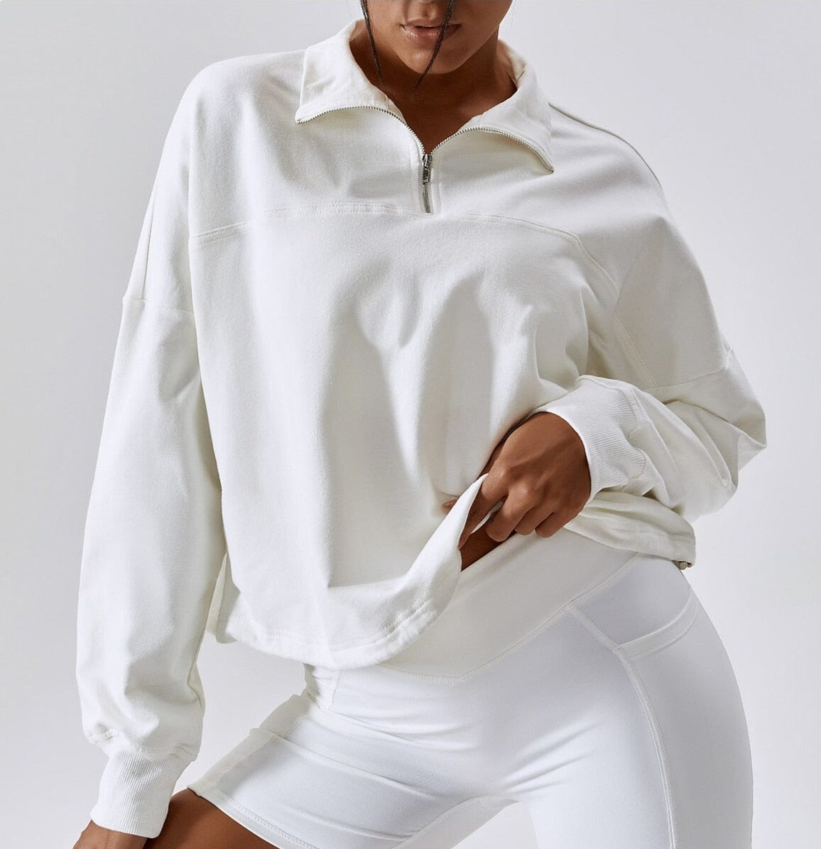 White crop sweater online with zipper