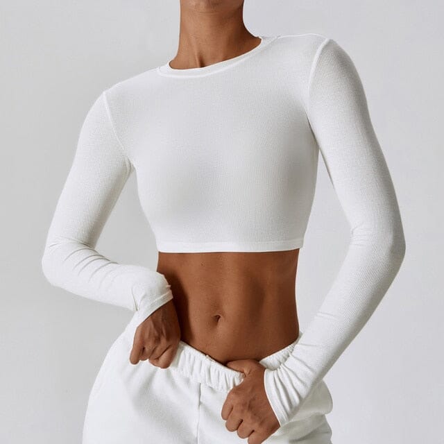China Gym T Shirt Backless Crop Long Sleeve With Built In Bra For Women  factory and manufacturers